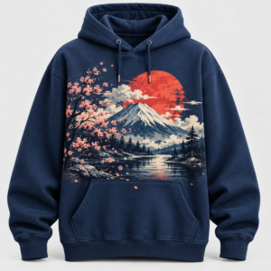Mount Fuji Sunset Hoodie – Navy Japanese Graphic Hoodie